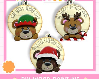 DIY Bear Christmas Ornaments Wood Paint Kit | Holiday Craft Set | Handmade Christmas Tree Decor