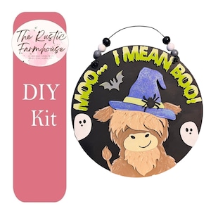 Halloween HIghland Cow Door Hanger DIY, Moo! I mean Boo!, Farmhouse Front Porch
