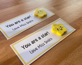 Smiley Face Star Erasers: Personalised Teacher Thank You Gifts