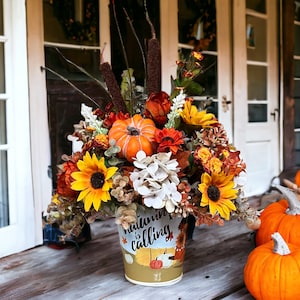 Fall Farmhouse Floral Centerpiece, Thanksgiving Table Top Arrangement, Round Sunflower and Pumpkin Arrangement, Fall Floral Gift