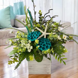 Beach Themed Table Arrangement, Coastal Floral Gift