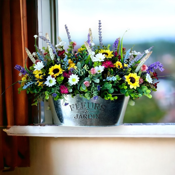 Farmhouse Wildflower Centerpiece, Dining Table, Centerpiece, Country Floral, Table Top Floral, Oval Arrangement, Farmhouse Decor