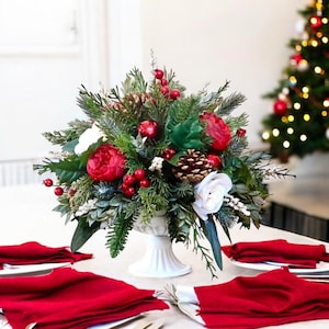 Shabby Chic Christmas Peony Floral Arrangement, Farmhouse Table Centerpiece
