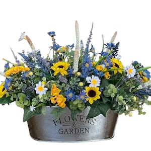 Wild Sunflower Centerpiece, Blue and Yellow Floral Arrangement