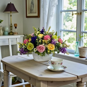 Shabby Chic Spring Floral Centerpiece: Farmhouse Table Arrangement