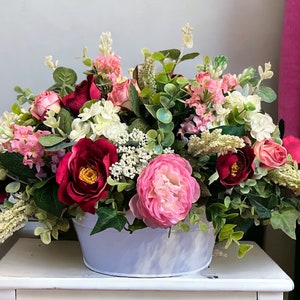 Shabby Chic Rose & Peony Centerpiece: Farmhouse Floral Arrangement