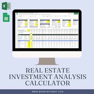 Rental Property Investment Calculator - ROI, NOI and Cash Flow Analysis | Google Sheets, Excel Versions | Digital Download