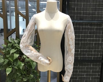 Bridal Sleeves with lace, Wedding Gown Beading Sleeves, Wedding Accessory, Detachable Sleeves, Removable Sleeves, Tulle Lace Sleeves