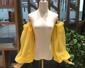 Yellow Ruffle Bridal Sleeves, Custom Bridal Sleeves, Off-Shoulder Sleeves, Wedding Accessory, Detachable Sleeves, Removable Dress Sleeves