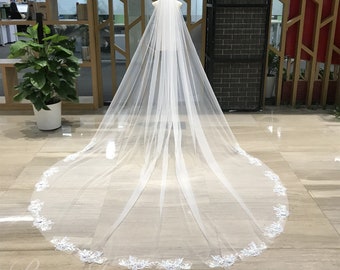 Super Fairy Colorful Embroidered Lace 3d Flower Wedding Veil, 1 Tier Bridal Veil Long, Elegant Veil Wedding Cathedral, Bridal Veil Fingertip