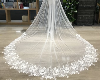 Butterfly Veil Wedding, One Tier Veil With Soft Butterfly lace trim, Custom Bridal Veil Butterfly, Veil Wedding Chapel Cathedral, Ivory Veil