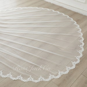Boho Beaded Lace Trim Bridal Veil White Lace Soft Tulle Ivory Bridal Wedding Veil Custom Wedding Veil With Comb Chapel Cathedral Long Veil