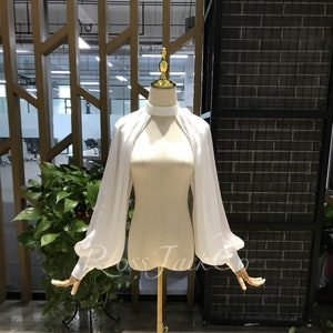 シフォンサテンハンギングネックスリーブ、ウェディングドレススリーブ、ウェディングアクセサリー、取り外し可能なスリーブ、取り外し可能なドレススリーブ、パフスリーブ