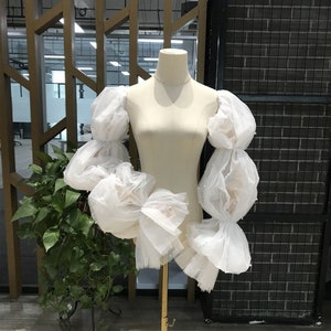 パフパールブライダルスリーブ、ソフトチュールロングパールウェディングドレススリーブ、ウェディングアクセサリー、取り外し可能なスリーブ、取り外し可能なドレススリーブ