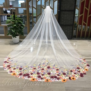 Cathedral Bridal Veil Applique Elegant Wedding Ivory White Branch Lace Veil