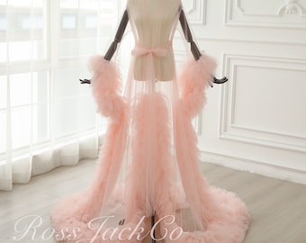 Soft Tulle Bridal Robe, Bridal Dressing Gown, Long Bridal Robe, Wedding Robe, Bridal Party Robes, Boudoir Robe, Bridal Photo Shoot Outfit
