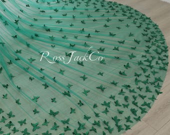 Wedding Veil Emerald Green Butterfly Soft Tulle Ivory Bridal Veil 1 Tier 137" Unique Butterfly Bridal Veil Royal Wedding Veil Fingertip