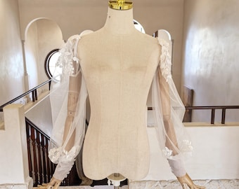 Puff Bridal Sleeves With Wildflower Lace, Detachable Wedding Gown Sleeves, Wedding Accessory, Removable Dress Sleeves