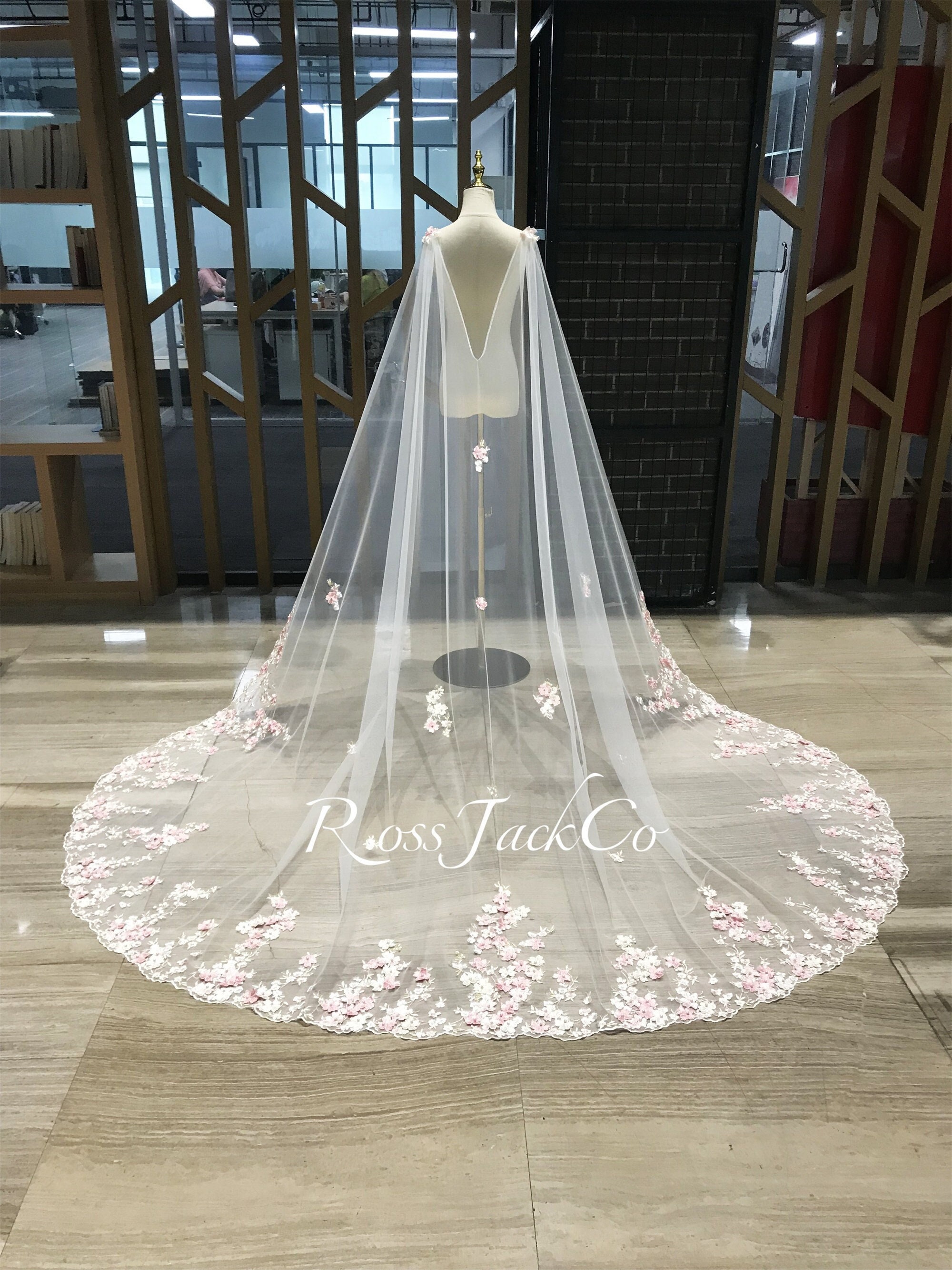 NWT Wedding Veil Cape Handmade Black White blush bride bridal wedding day Blush Lace Wedding Cape – Romantic Lace Cloak – Married in  main image 4