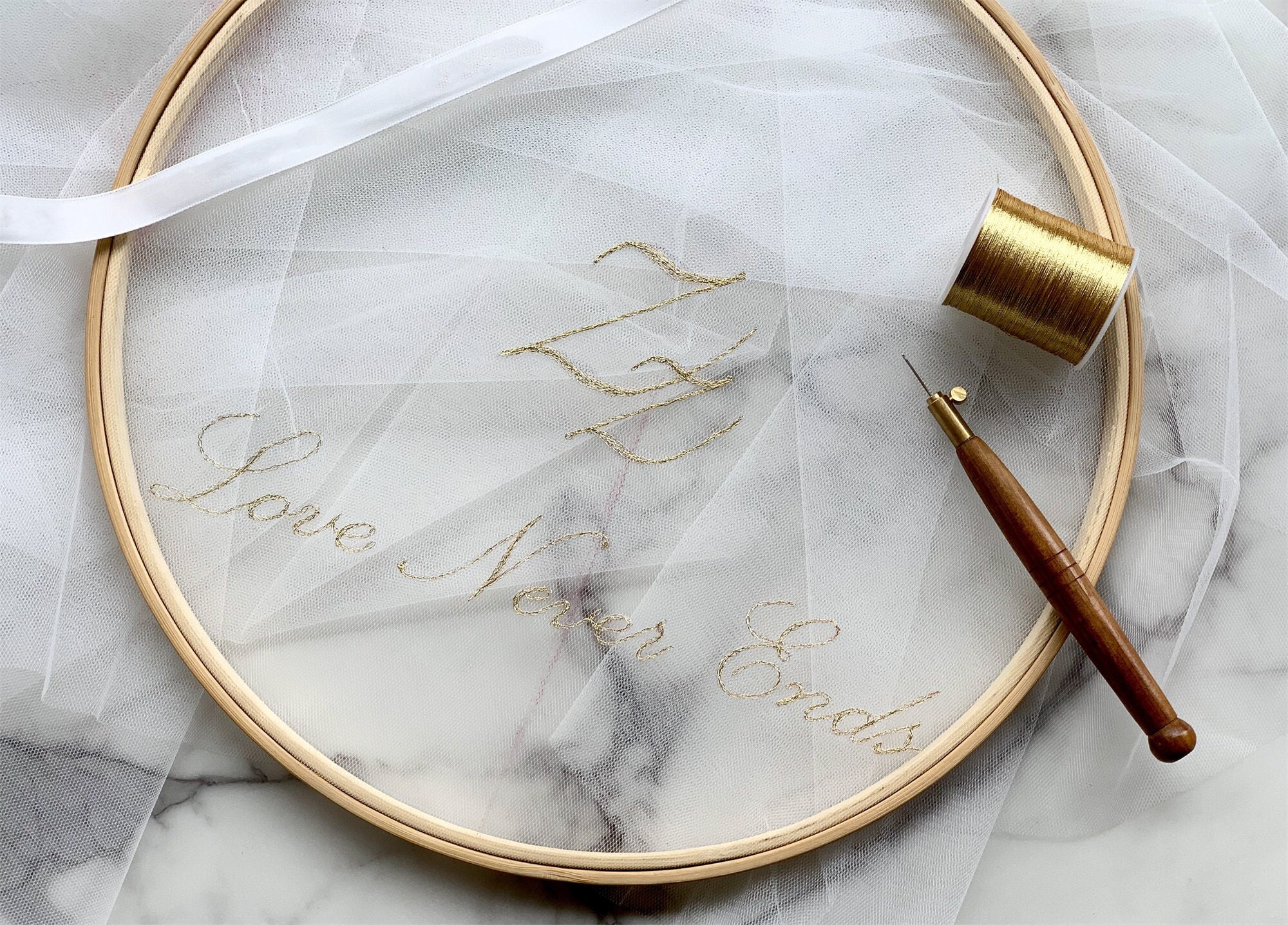 Adding Embroidery Wards to the Veil, Adding Hand Made Wedding Date ...