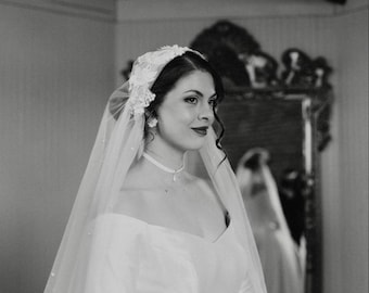Juliet Cap Veil Pearl 3D Flowers, Customized Bridal Veil Juliet Cap With Small Combs