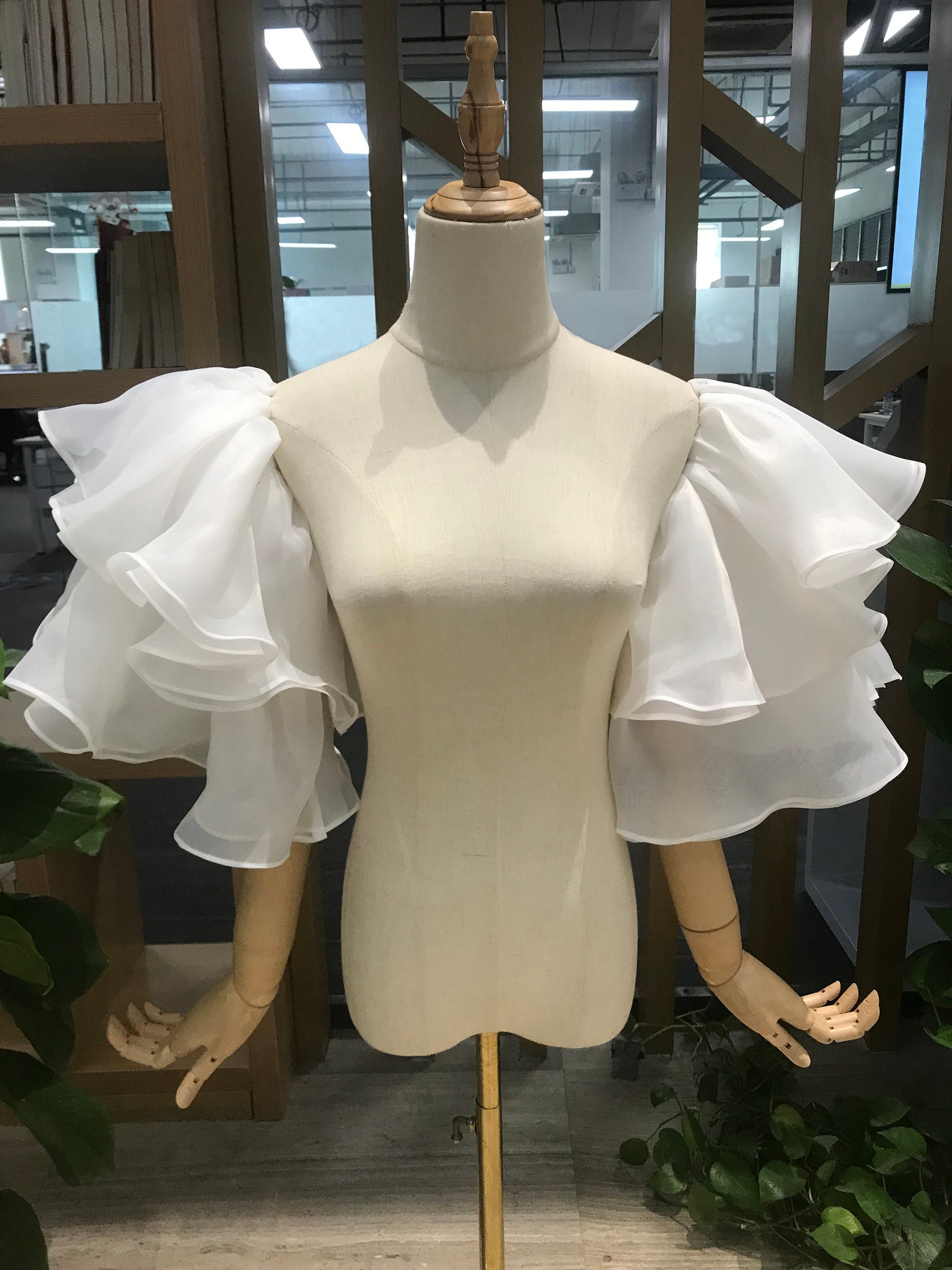 Layered Ruffled Sleeves Wedding Sleeves, Organza Stain Double-layer Ruffled Puffy Sleeves ...