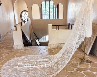 Mantilla Veil with Chantilly Lace, Eyelash Lace Wedding Veil, Fairy Mantilla Veil Chantilly Lace, Veil Cathedral, Bridal Headpiece