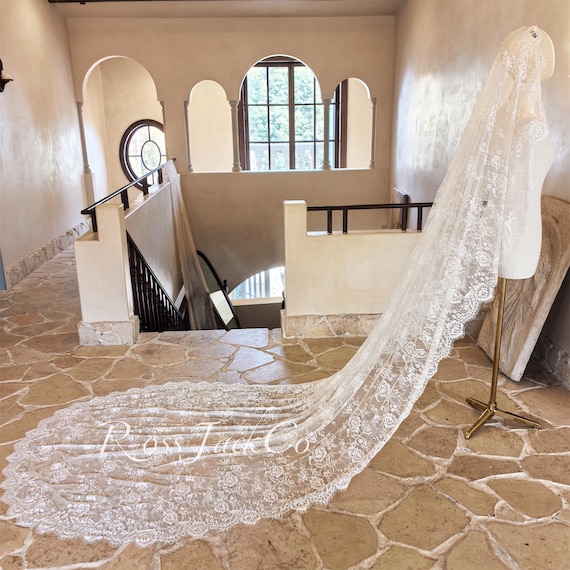 Mantilla Veil With Chantilly Lace, Eyelash Lace Wedding Veil 