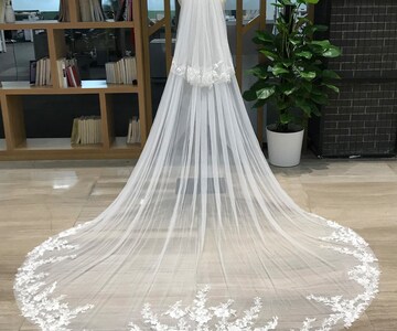 Pearl veil pearl floral wedding veil long veil cathedral wedding veil with lace ivory wedding veil