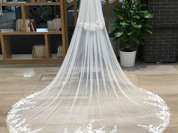 Embroidered flowers and birds Wedding Veil, Veil Wedding Cathedral, Two Tier Veil With Blusher, Veil Lace Birds, Bridal Veil Birds Flower