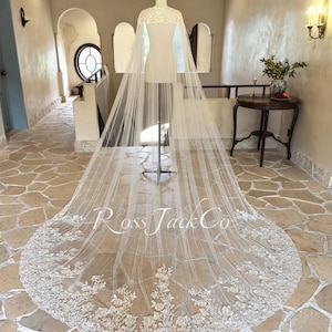 Fairy Wildflower Bridal Cape, Lace Flower Cape with Shoulders, Soft Tulle Custom Veil Cape, Cathedral Bridal Wedding Veil Cape