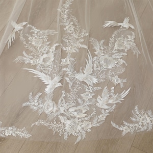 Embroidered flowers and birds Wedding Veil, Veil Wedding Cathedral, Two Tier Veil With Blusher, Embroidery Ivory Veil With Comb, Bridal Veil