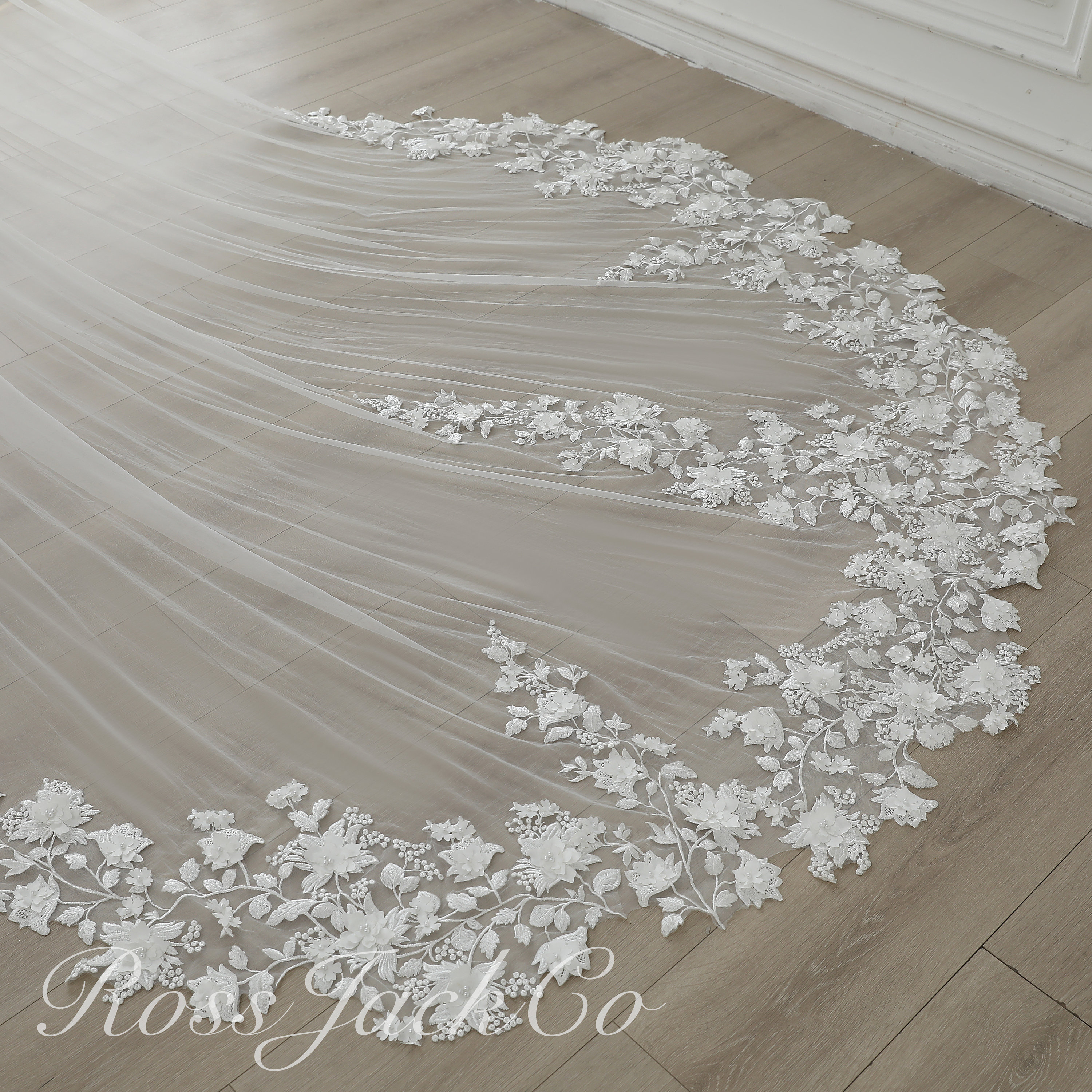 Veil Bridal Pearl 3D Scattered Small Florals, Floral Lace Wedding Veil…