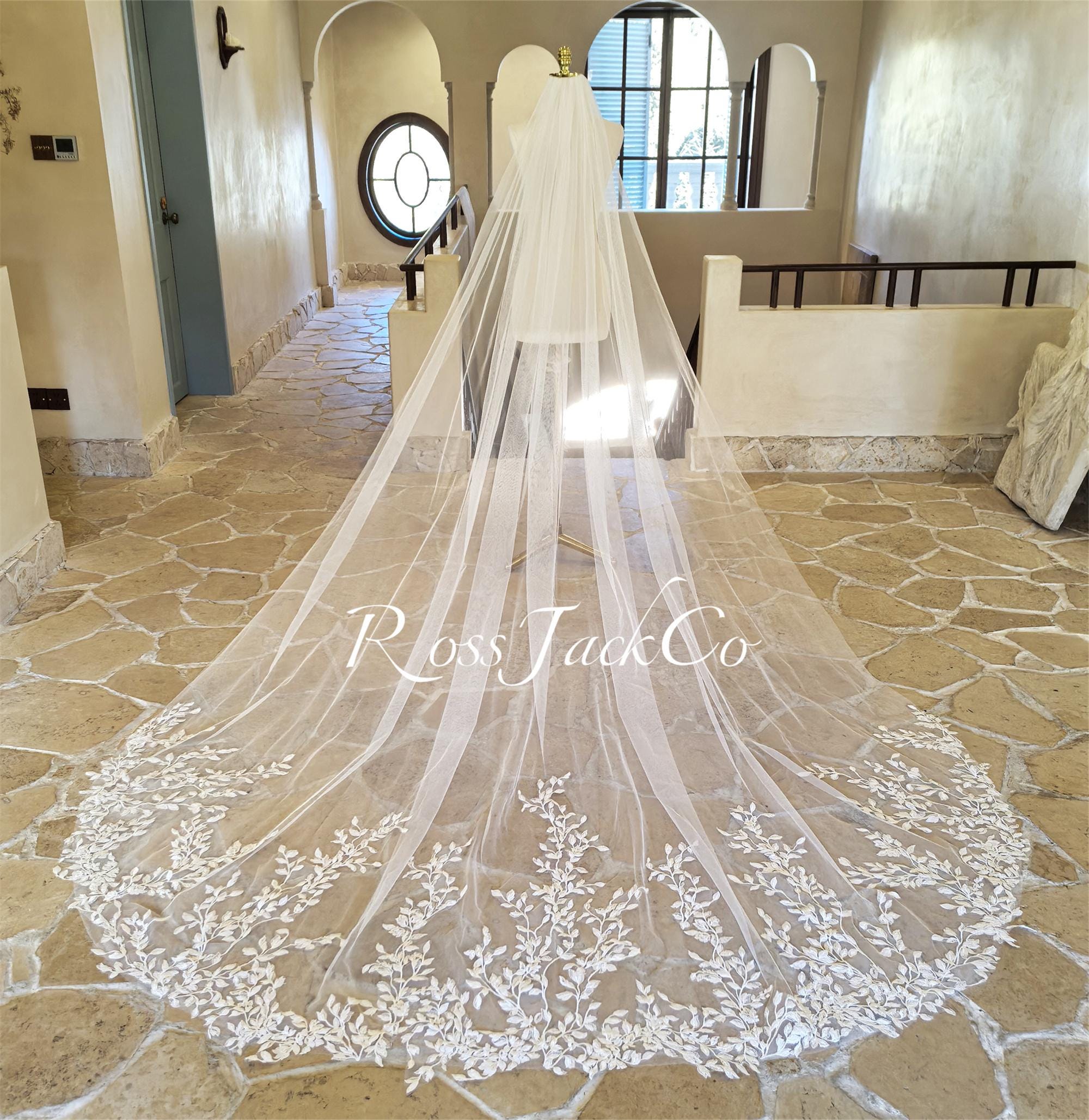Velo Da Sposa Lungo 3 Metri Nero Con Pizzo E Paillettes – 2 Strati, Copri Viso, Pettine In Metallo, Accessorio Matrimonio Cattedrale
