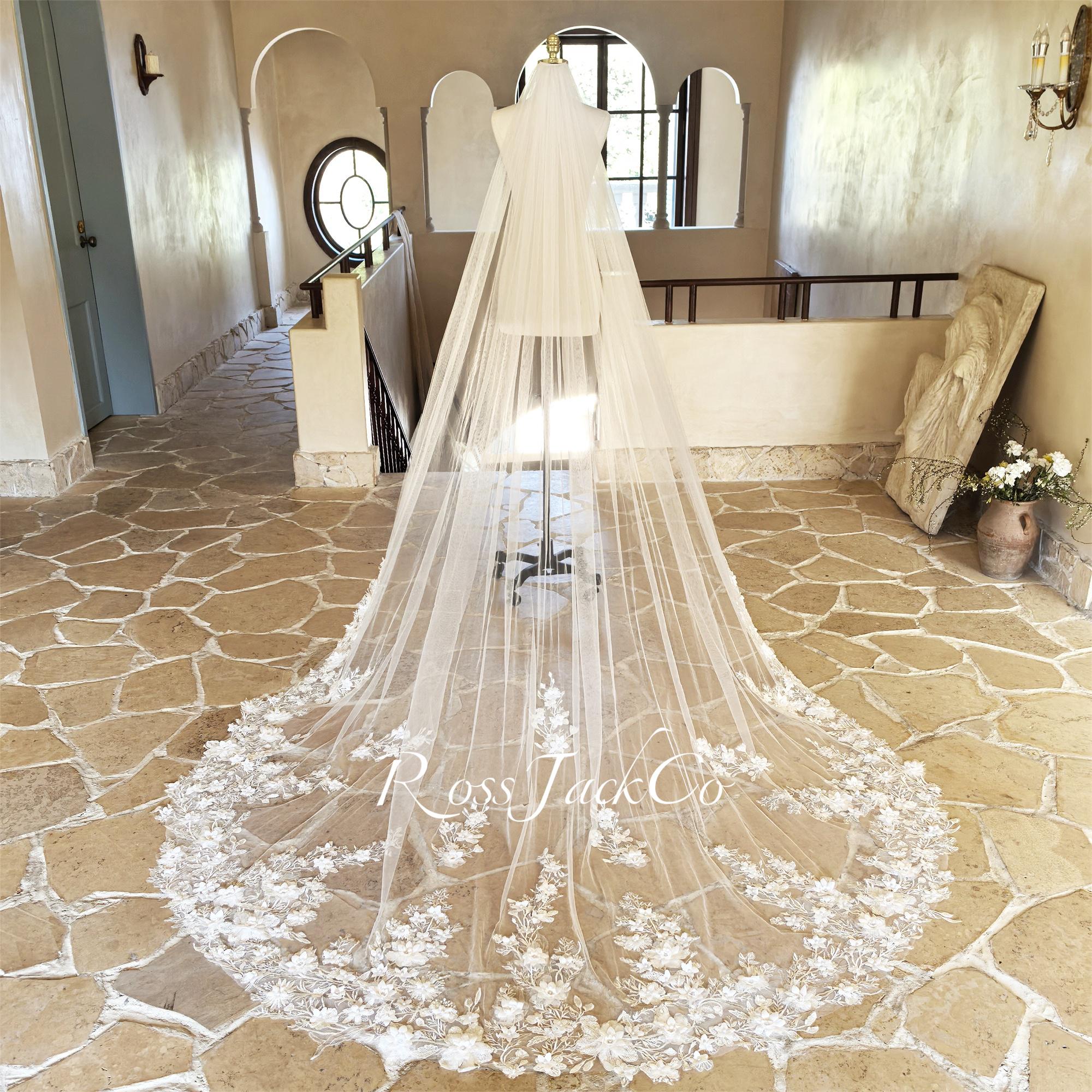 その他 Veil Veil Bridal Pearl Beading 3D Floral, Flower Lace Wedding Veil 1