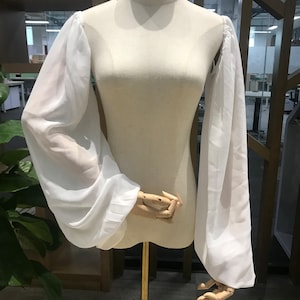 Chiffong Elfenbensvita Brudärmar, Brudklänningsärmar, Bröllopsaccessoar, Avtagbara ärmar, Avtagbara klänningsärmar, Svarta chiffongärmar bild 3