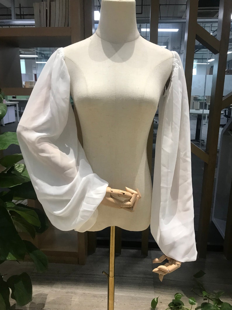 Chiffong Elfenbensvita Brudärmar, Brudklänningsärmar, Bröllopsaccessoar, Avtagbara ärmar, Avtagbara klänningsärmar, Svarta chiffongärmar bild 3
