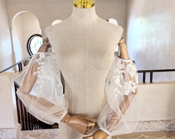 Off Shoulder Sleeves With Poppy Flower, Detachable Wedding Gown Sleeves, Wedding Accessory, Removable Dress Sleeves