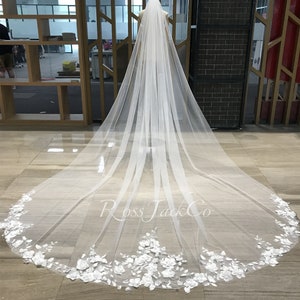 Ivory 3D Floral Veil, Elegant 3d Flower Wedding Veil, Ivory Wedding Veil, Handmade Veil, Cathedral Veil, Veil Bridal