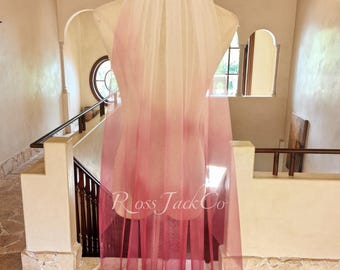Gradient Red Color Plain Bridal Veil, Fingertip Length Hand Made Wedding Accessories