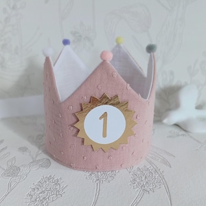 Corona per festa di compleanno, grazioso vestito di compleanno per ragazze, corona personalizzata per bambini / bianca con nastri, corona di compleanno, rosa cipria/bianco
