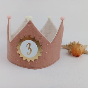 Birthday crown with Velcro fastener, muslin fabric crown personalized with name, color: light terracotta / beige