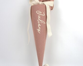 School cone, daycare cone, candy cone, kindergarten cone made of muslin / terracotta-light / silver dots - 35/70 cm