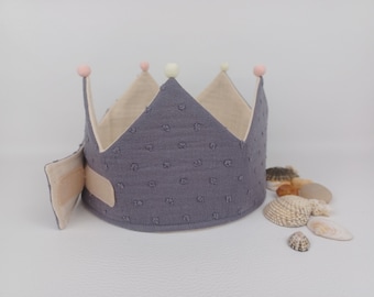 Birthday crown, fabric crown muslin, birthday crown, birthday child, color: grey / beige