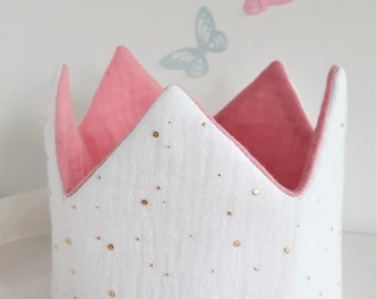 Birthday crown, fabric crown muslin, birthday party crown, crown for birthday child, pompoms, with name, crown