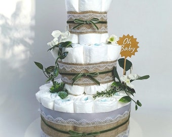Diaper cake, gift for birth, baby shower diaper cake neutral