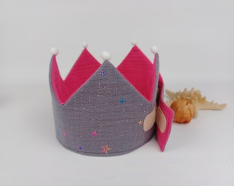 Birthday crown, muslin crown, birthday child, color: grey / pink