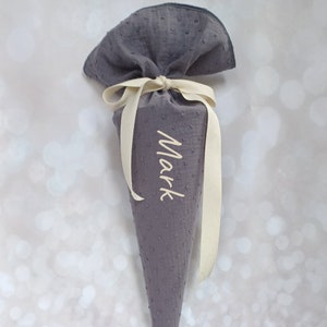 Sac Kita, cartable, sac à sucre, sac de maternelle en mousseline / gris - 35/70 cm