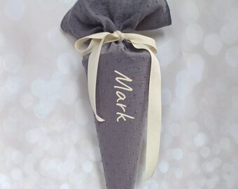 Daycare cone, school cone, candy cone, kindergarten cone made of muslin / grey - 35/70 cm