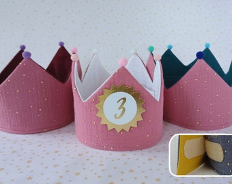 Birthday crown, birthday crown, muslin Birthday Party Crown, birthday child, color: old pink golden dots/petrol, blackberry, white